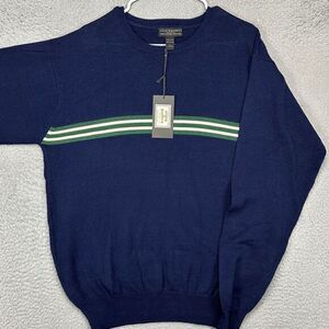 Steve Barrys Crew Neck Sweater Adult Large Navy 2 Stripes Pullover Knit Mens NEW